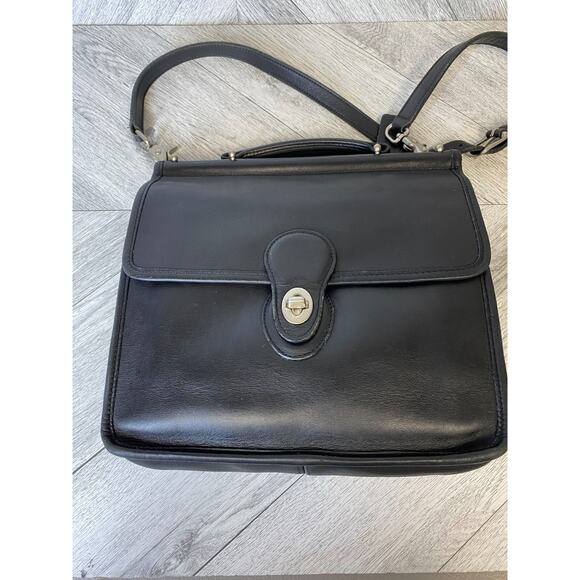 VTG Coach Black Leather Silver Hardware Willis Bag Crossbody Satchel Bag Purse - Picture 8 of 16